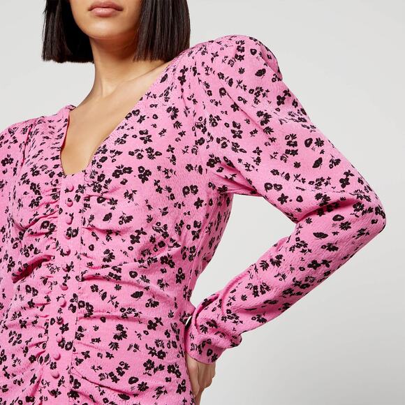 ROTATE NWT Fine Jacquard Floral Ruched Mini Dress in Pink Size 6 - Picture 5 of 16